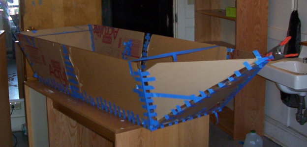 the boat taped up durring construction
