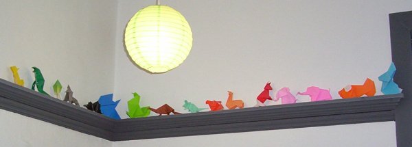 origami animals on the molding in my room