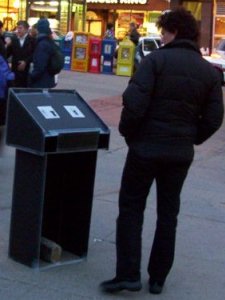 someone standing near the podium